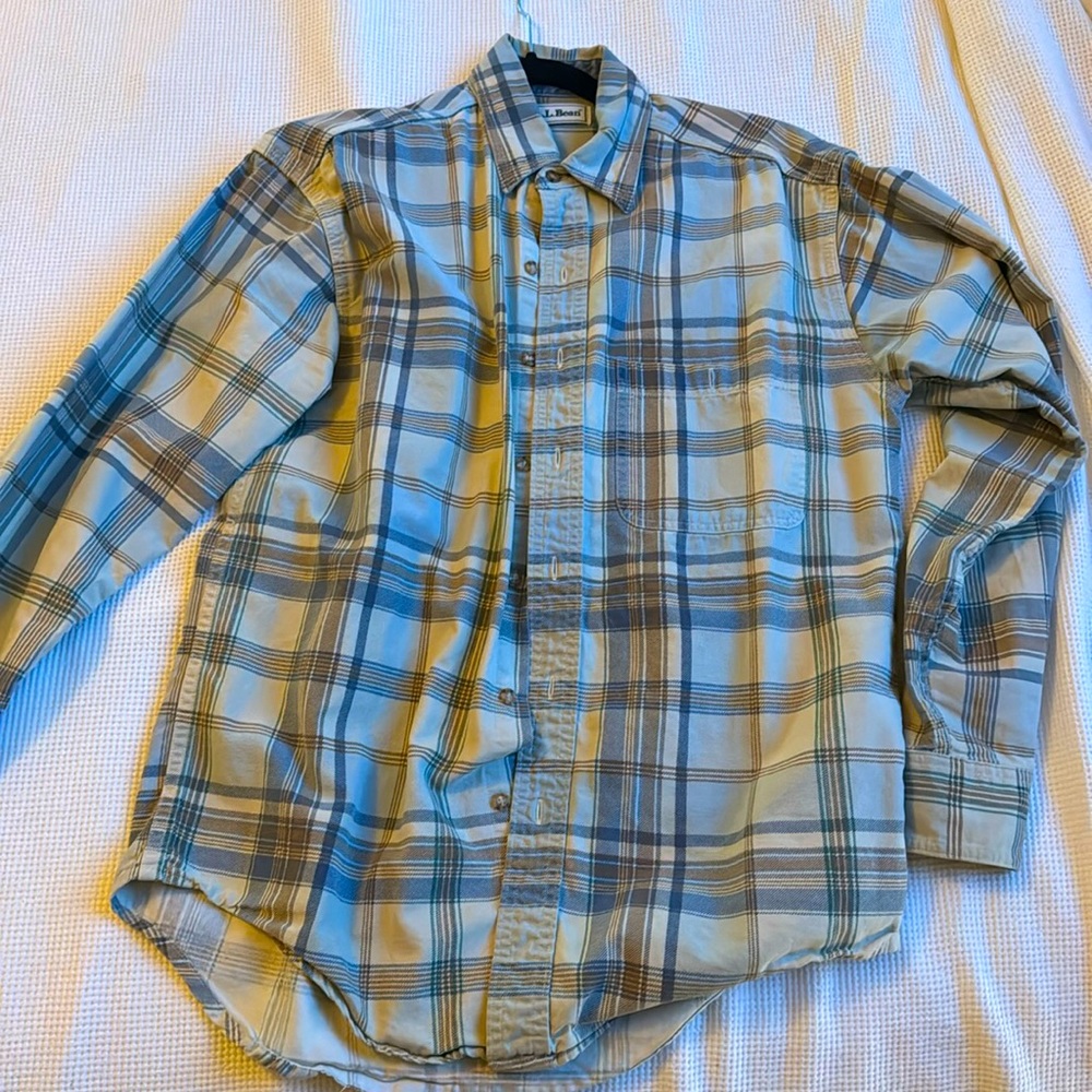 LL Bean Mens Size Small Plaid Shirt Midweight Cotton Button Front Up